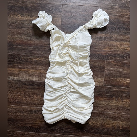 Zara White Ruffle-Strap Ruched Mini Dress - Picture 4 of 10